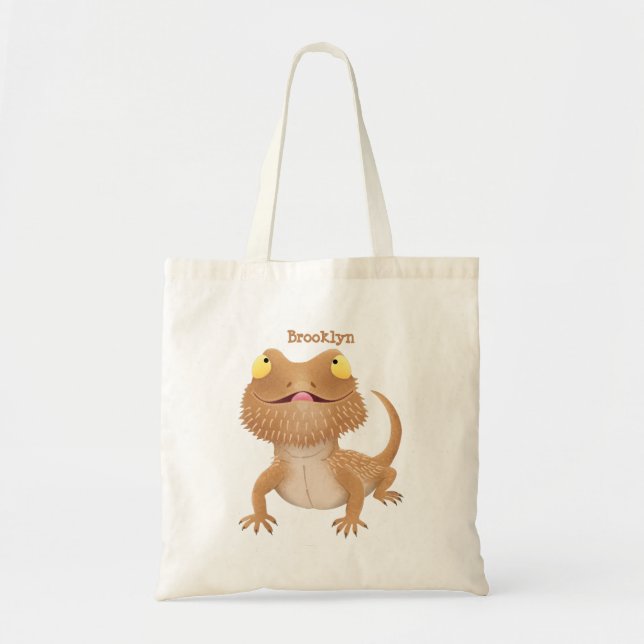 Bolsa Tote Um desenho animado de lagarto de dragão barbudo (Frente)