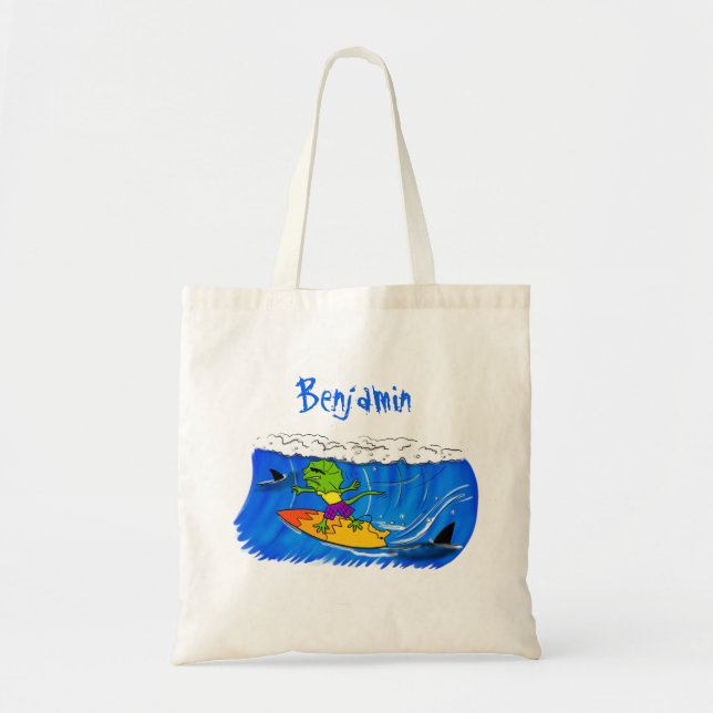 Bolsa Tote Um desenho animado de lagarto-do-pescoço (Frente)