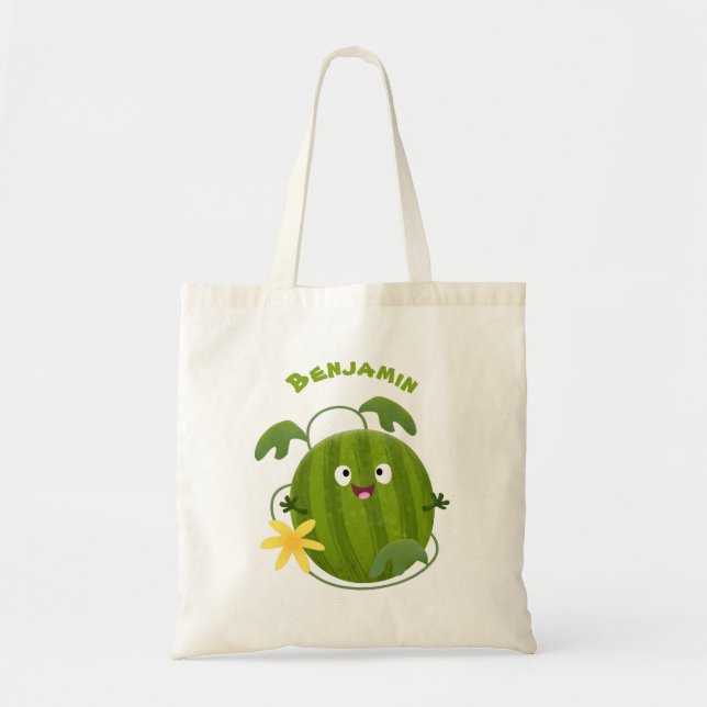 Bolsa Tote Um desenho animado de melancia feliz e bonito (Frente)