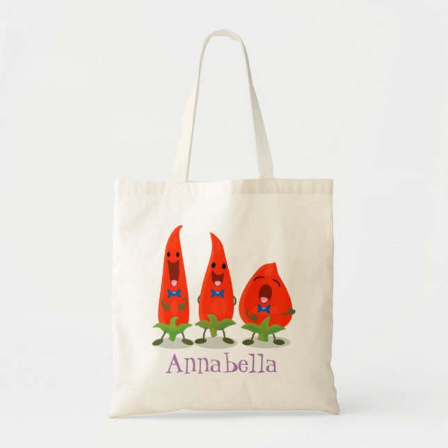 Bolsa Tote Um desenho animado de pimenta quente com pimenta e (Frente)