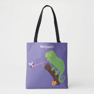 Bolsa Tote Um desenho animado verde-feliz chameleon lagarto