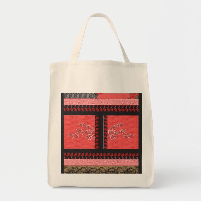Bolsa Tote um design de papel de parede vermelho e preto (Frente)