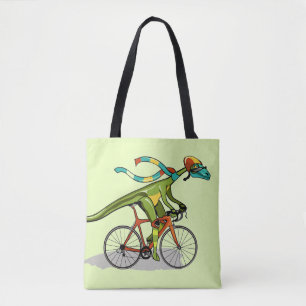 Bolsa Tote Um Dinossauro Anabisetia Andando De Bicicleta.
