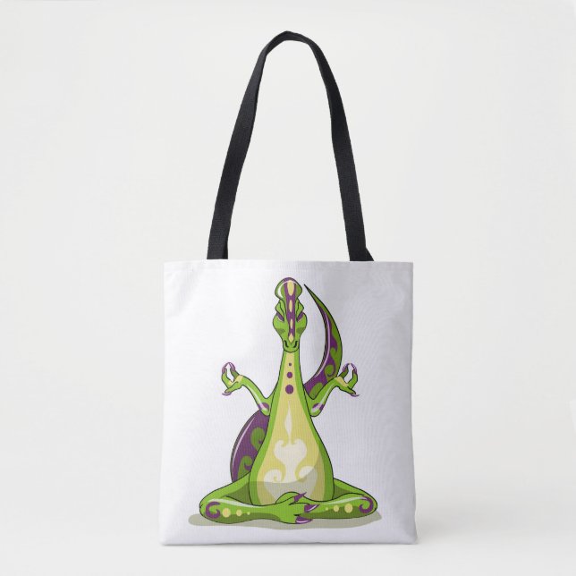Bolsa Tote Um Dinossauro Iguanodon Fazendo Yoga. (Frente)