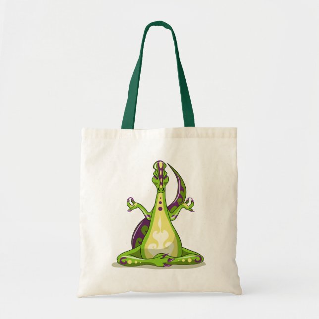 Bolsa Tote Um Dinossauro Iguanodon Fazendo Yoga. (Frente)