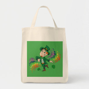Bolsa Tote Um duende dançante bonito e feliz, um arco-íris