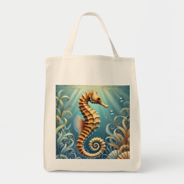 Bolsa Tote Um elegante cavalo marinho nadando debaixo d'água (Frente)