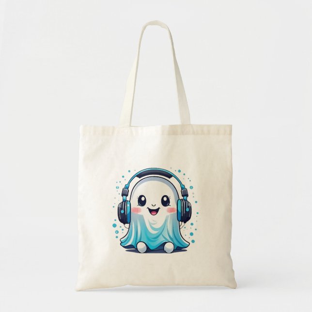 Bolsa Tote Um fantasma com fones de ouvido (Frente)