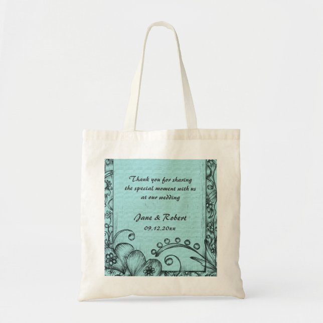 Bolsa Tote Um favor de casamento floral personalizado, obriga (Frente)