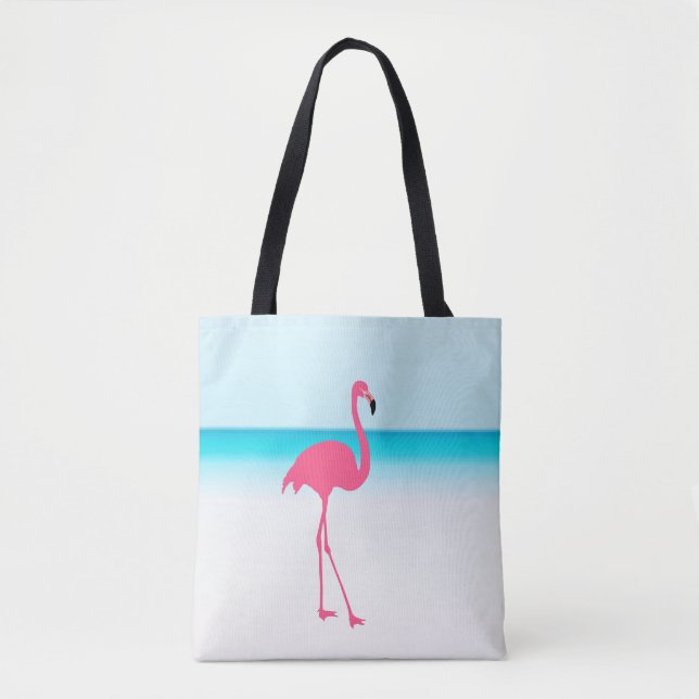 Bolsa Tote Um flamingo rosa giro na praia (Frente)