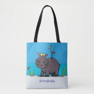 Bolsa Tote Um hipopótamo engraçado bonito com desenhos animad