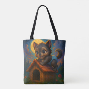 Bolsa Tote Um Lobisomem Bonito na Casa dos Cachorros Fantasia