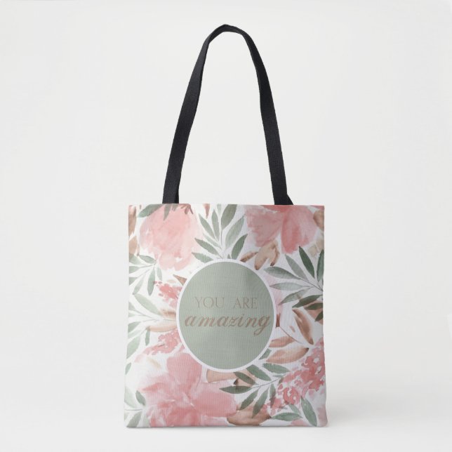 Bolsa Tote Um Monograma De Padrão Floral De Água Que Você É I (Frente)