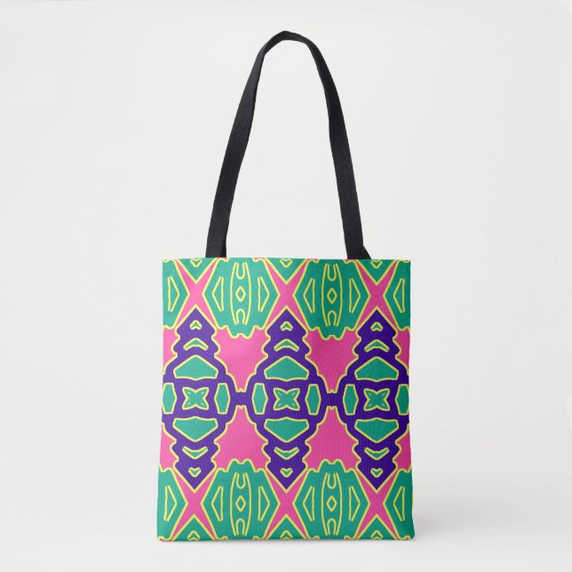Bolsa Tote Um padrão clássico de tendência vibrante multicolo (Frente)