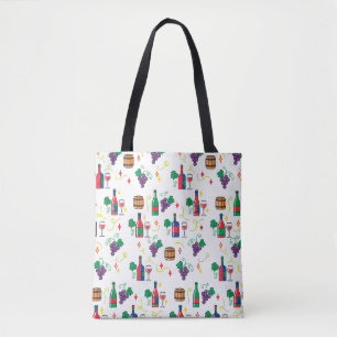 Bolsa Tote Um padrão colorido temático de vinho