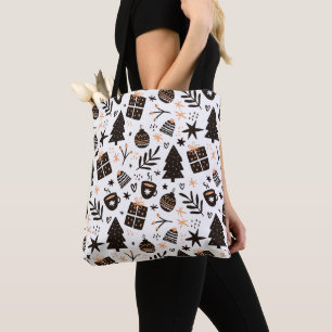 Bolsa Tote Um padrão de Natal preto e branco