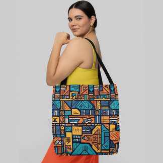 Bolsa Tote Um padrão geométrico vibrante e abstrato
