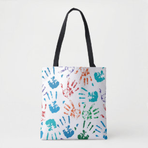 Bolsa Tote Um padrão incolor de mãos humanas multicoloridas n