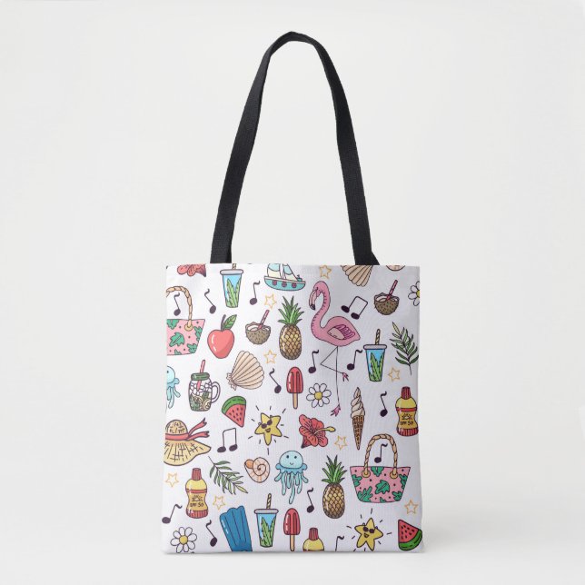 Bolsa Tote Um padrão perfeito com elementos de verão. ilustra (Frente)