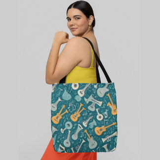 Bolsa Tote Um padrão sem descontinuidades com instrumentos mu