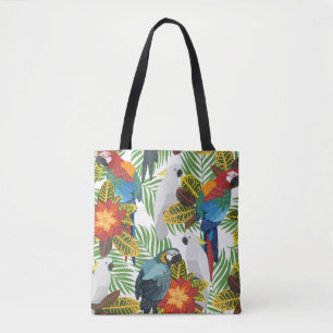Bolsa Tote Um padrão tropical perfeito com papagaios.