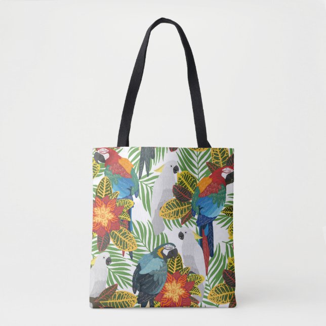 Bolsa Tote Um padrão tropical perfeito com papagaios. (Frente)