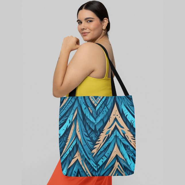 Bolsa Tote Um padrão uniforme de azul-abstrato e laranja (Criador carregado)