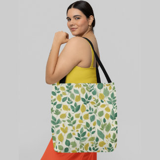 Bolsa Tote Um padrão uniforme de várias folhas amarelas verde