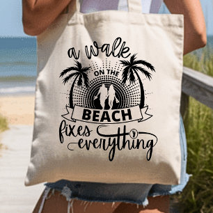 Bolsa Tote Um Passeio Na Praia Palmeira Pôr do Sol Fofo Litor