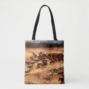 Bolsa Tote Um rebanho de cavalos selvagens correndo. Trabalho