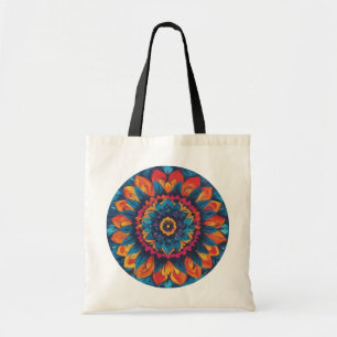 Bolsa Tote Um saco de tote com padrões mandala coloridos e ou