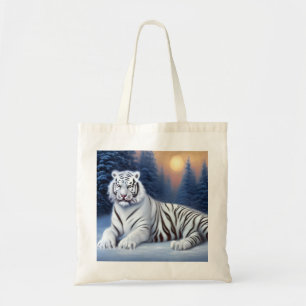 Bolsa Tote Um tigre branco sentado na neve