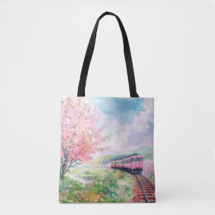 Bolsa Tote Um Trem na Primavera