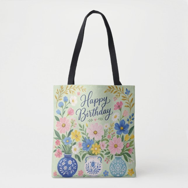 Bolsa Tote Um Trio de Flores de Aniversário (Frente)