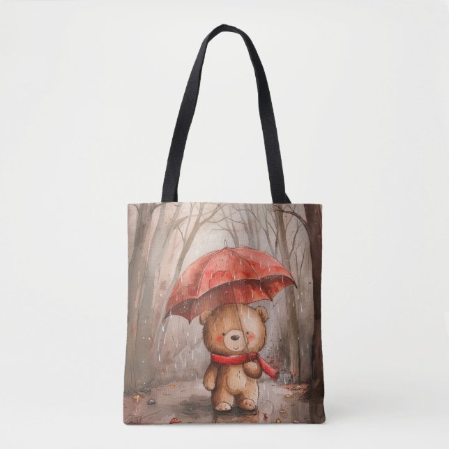 Bolsa Tote Um Urso Teddy Fofo na Chuva (Frente)