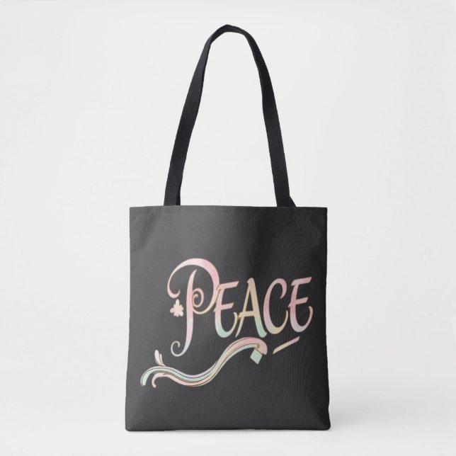 Bolsa Tote Uma bela e fluida escrita da palavra "Paz" fe (Frente)