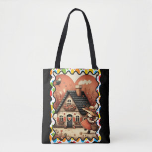 Bolsa Tote Uma garotinha corre em frente a uma casa