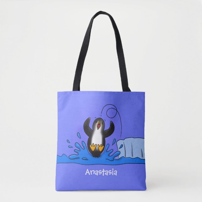 Bolsa Tote Uma ilustração de desenho animado de pinguins de s (Frente)