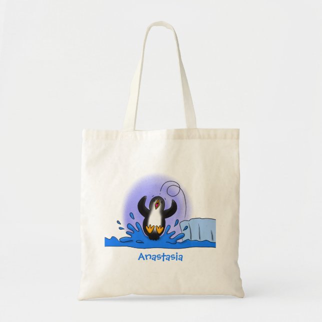 Bolsa Tote Uma ilustração de desenho animado de pinguins de s (Frente)
