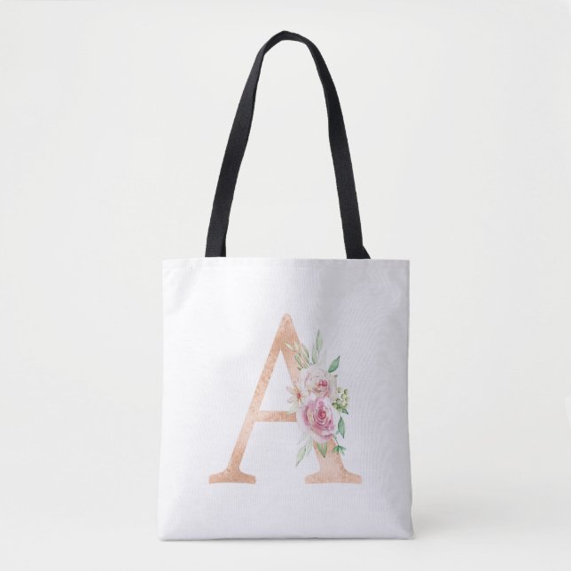 Bolsa Tote Uma letra floral projetada para o saco (Frente)