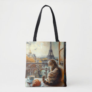 Bolsa Tote Uma Manhã em Paris Gato Laranja em um Café