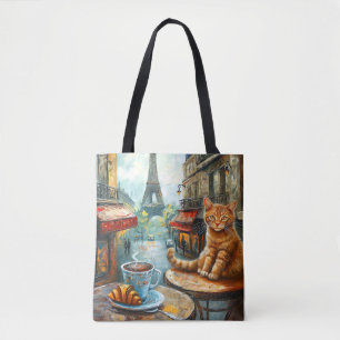 Bolsa Tote Uma Manhã em Paris Gato Laranja em um Café