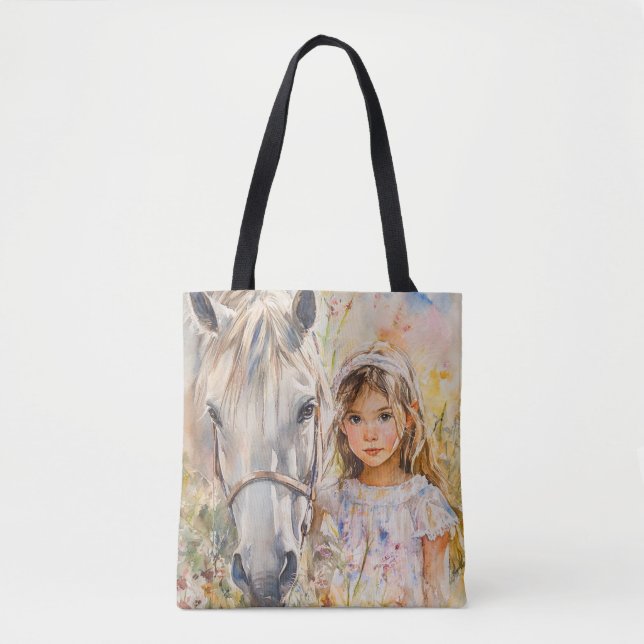 Bolsa Tote Uma Menina com um Cavalo (Frente)