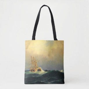 Bolsa Tote Uma nave de vapor em uma tempestade no oceano Atlâ