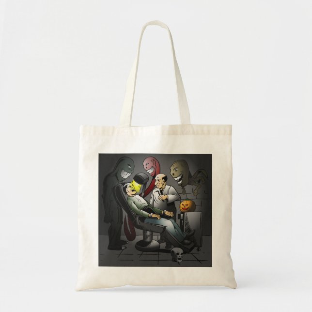 Bolsa Tote Uma noite de Dia das Bruxas no dentista (Frente)