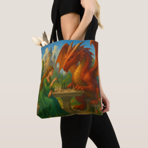 Bolsa Tote Uma princesa jogando xadrez com uma arte de fantas