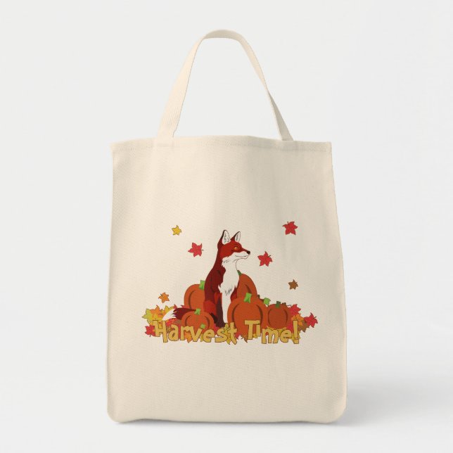 Bolsa Tote Uma Raposa no Pumpkin Patch (Hora de Colheita!) (Frente)