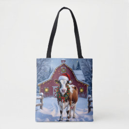 Bolsa Tote Uma vaca festiva no Natal