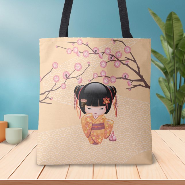 Bolsa Tote Ume Kokeshi Doll - Japonesa Plum Geisha Girl (Criador carregado)