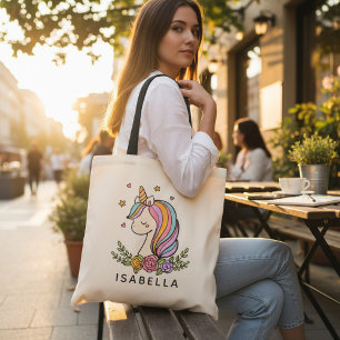 Bolsa Tote Unicorn Cute Whimsical Girly Personalised Name